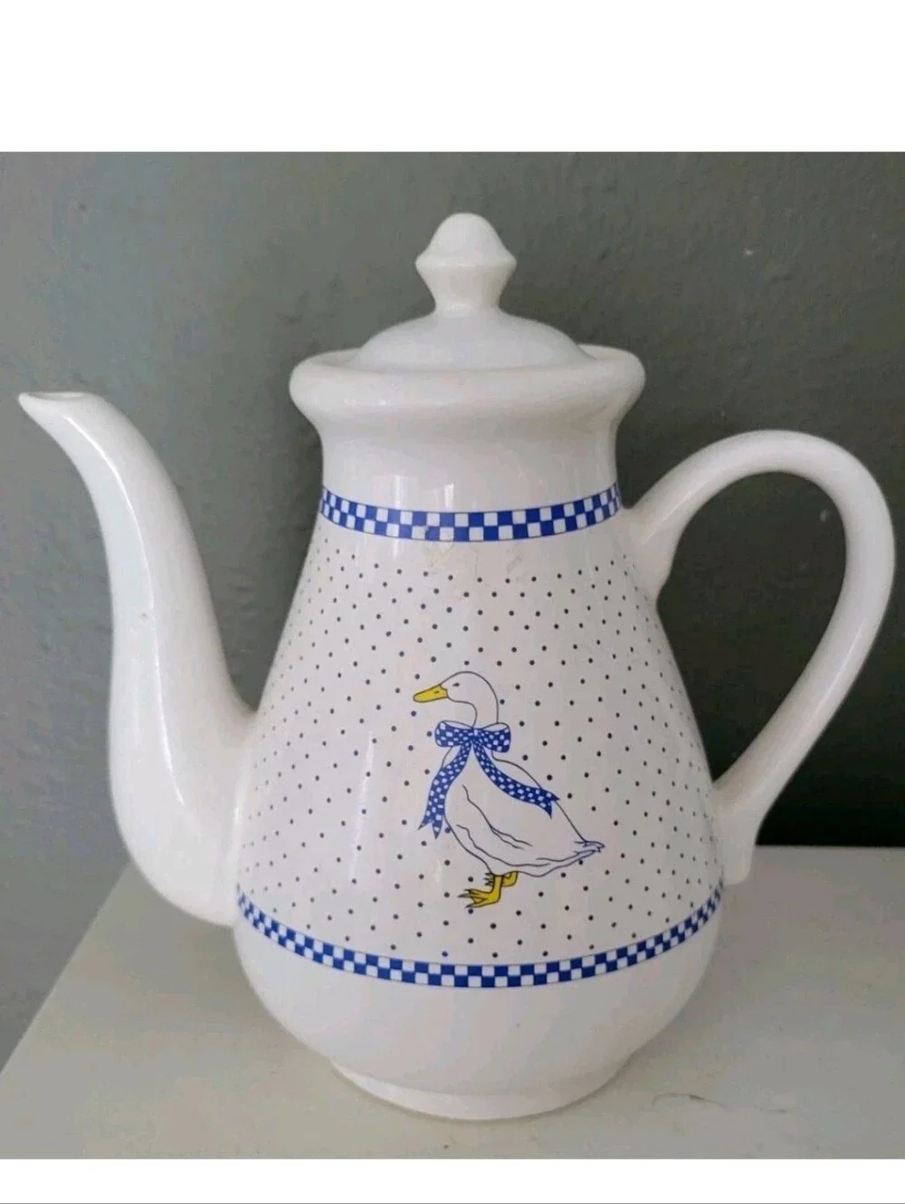Vintage Blue Country Goose Tea Coffee Pitcher Mug Creamer Set Duck Cottagecore